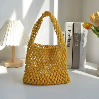 BohemianCottonClub Petit sac macramé  Jaune-foncé-20x19cm